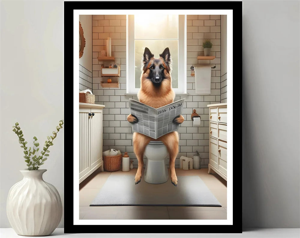 Bathroom Decor Colorful Animals Giraffe Bear Lion Reading Newspaper on Toilet Canvas Poster Fun Wall Art Print Painting Mural