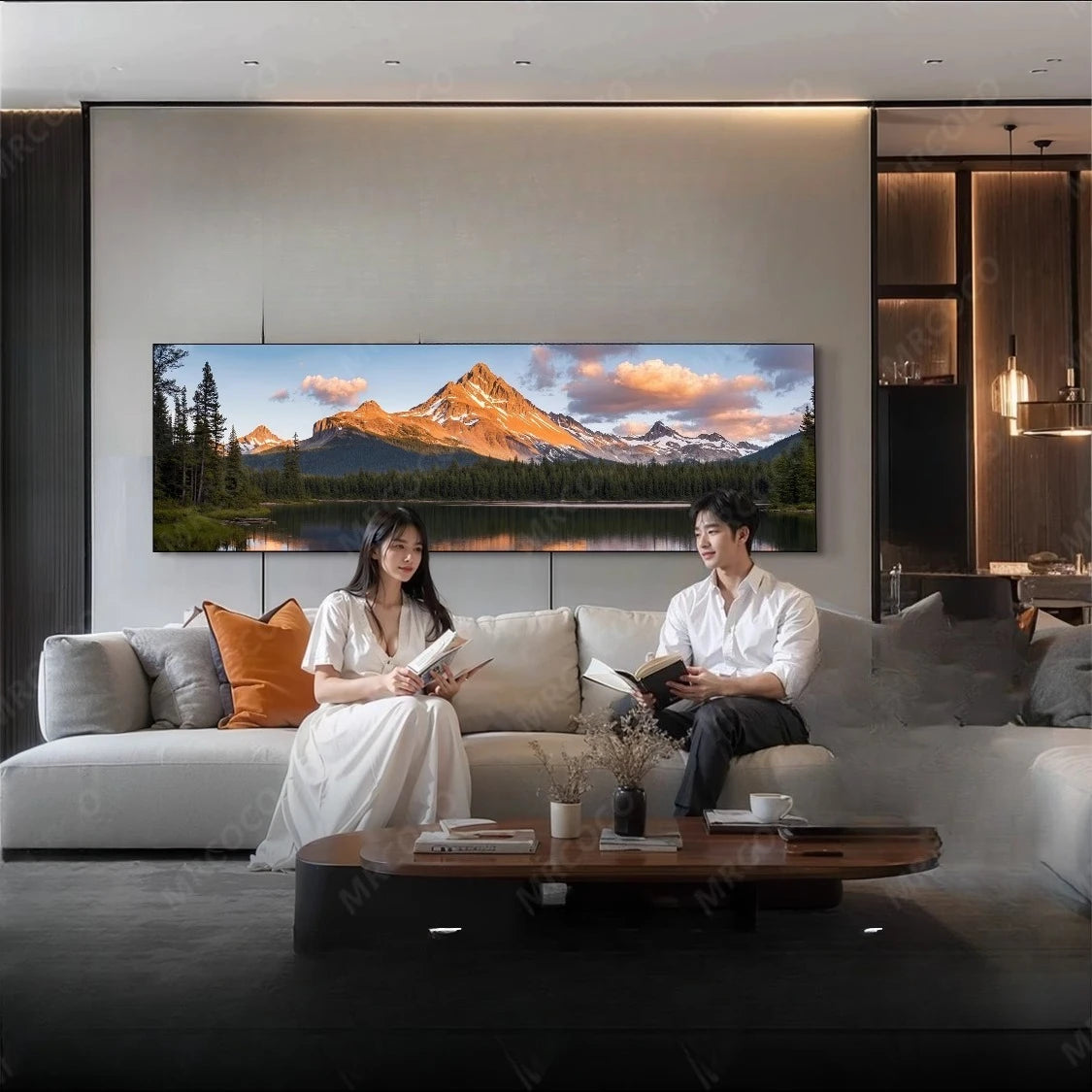 Living room long banner decorative painting atmospheric landscape painting sofa background wall