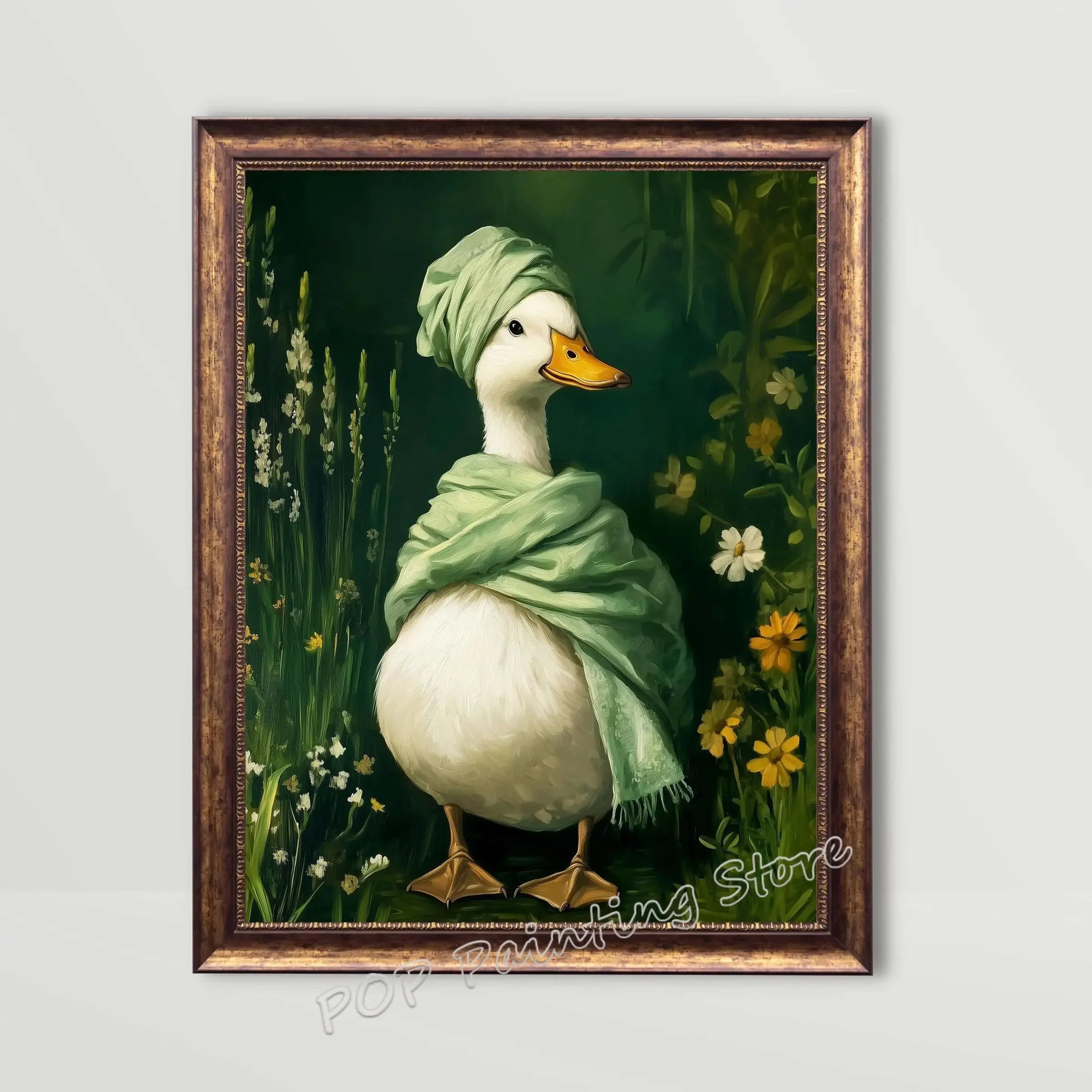Whimsical Floral Design Bathroom Wall Art Botanical Nature Print Vibrant Green Colors Canvas Modern Restroom Powder Room Decor