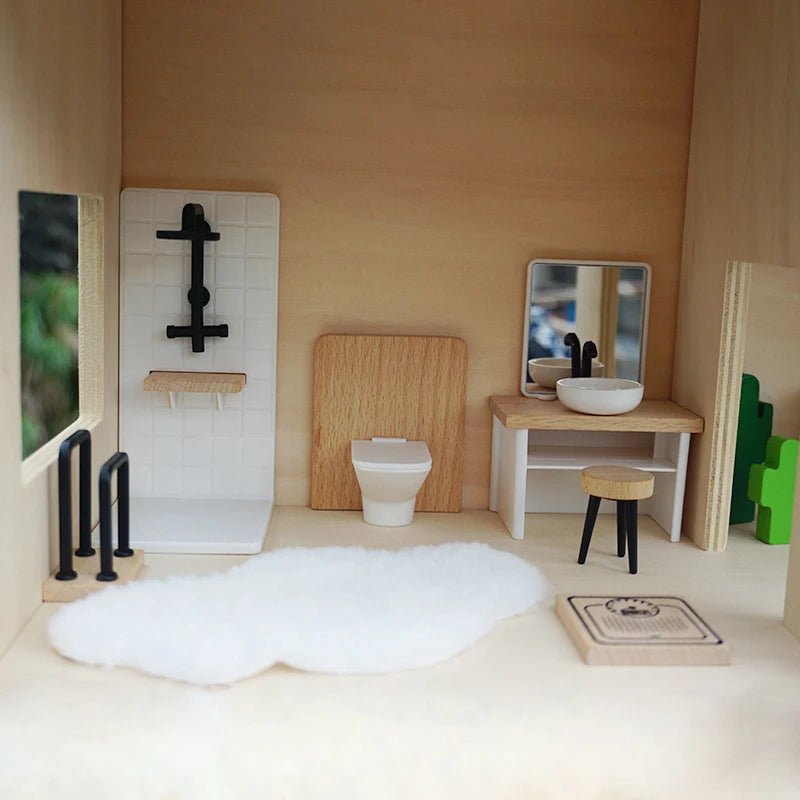 Scale 1/12 Dollhouse Bathroom Decor: Miniature Washbasin, Tub, Toilet Furniture; Creative Dollhouse Accessories