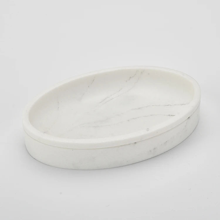 Bathroom Decor White Marble Oval Resin Soap Dish