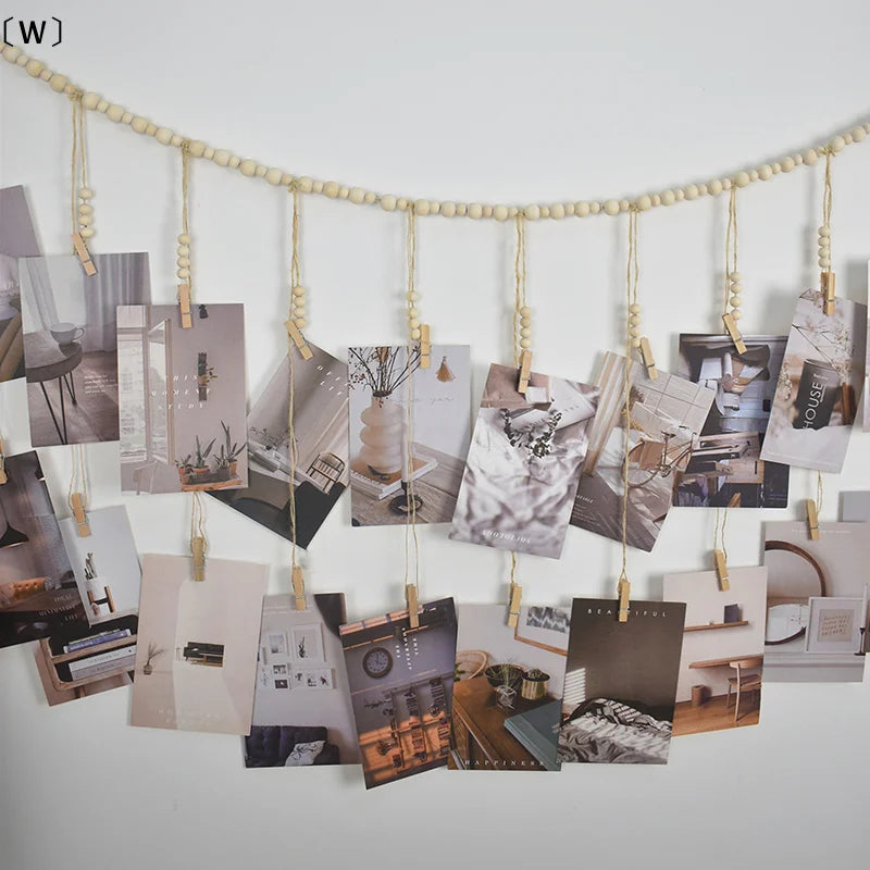 〔W〕Photo Display Wall Hanging Decor Boho Home Wooden Beads Macrame Tapestry For Room Decors Aesthetic Gift〔Winter1〕