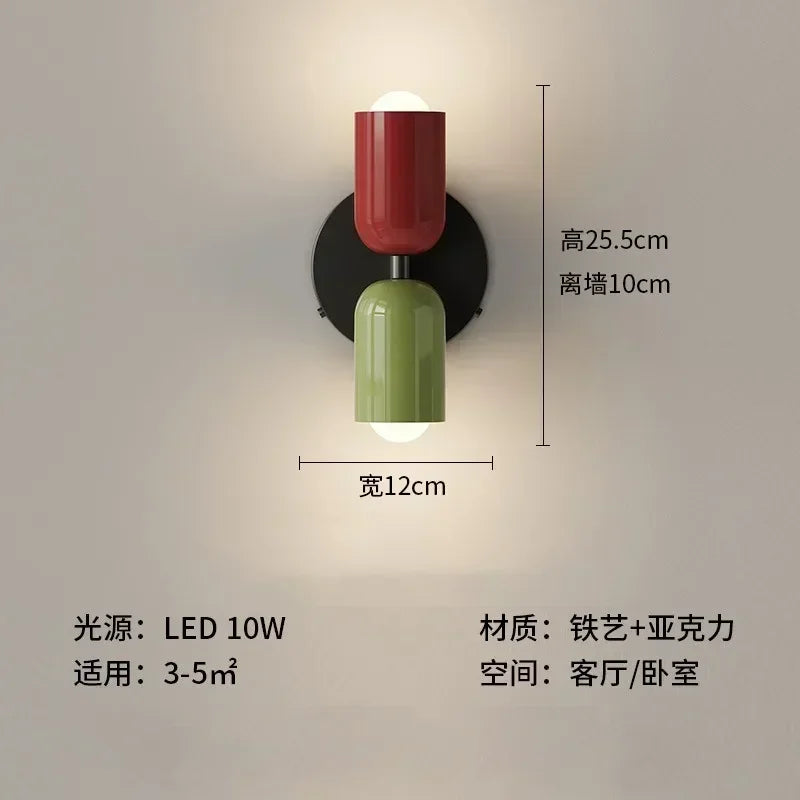 French Wall Sconces Double Headed Multicolor Hallway Bathroom Bedhead Lighting Decor Creative Contrast Color Post Modern