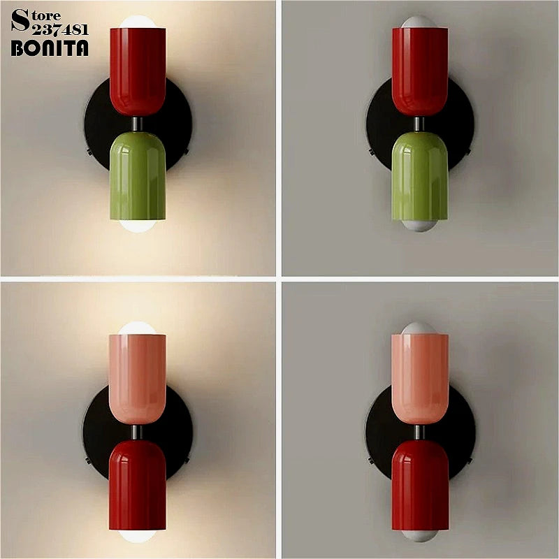 French Wall Sconces Double Headed Multicolor Hallway Bathroom Bedhead Lighting Decor Creative Contrast Color Post Modern