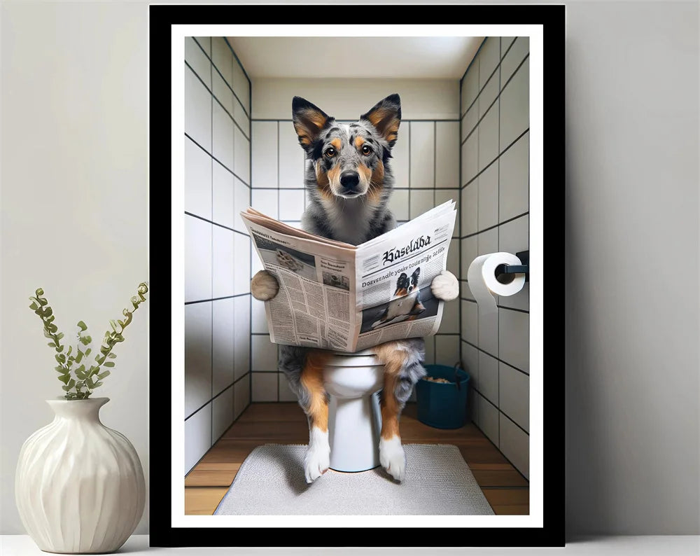 Bathroom Decor Colorful Animals Giraffe Bear Lion Reading Newspaper on Toilet Canvas Poster Fun Wall Art Print Painting Mural