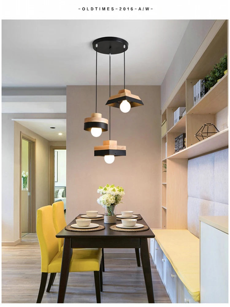 Modern Wood Chandelier Room Decor  Lighting for Living Room  Lamp for Bedroom Cafe or Restaurant Interior Decoration Lights