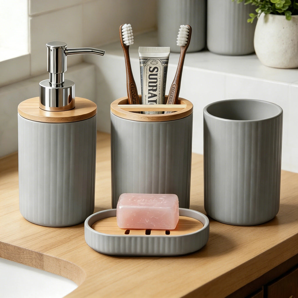 Creative Bathroom Accessory with Soap Dispenser, Toothbrush Holder, Wash Cup and Soap Box, Functional Bath Decor for Home, Apart