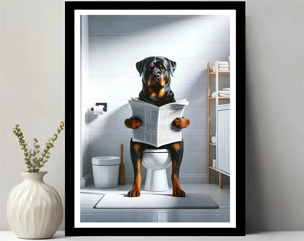 Bathroom Decor Colorful Animals Giraffe Bear Lion Reading Newspaper on Toilet Canvas Poster Fun Wall Art Print Painting Mural