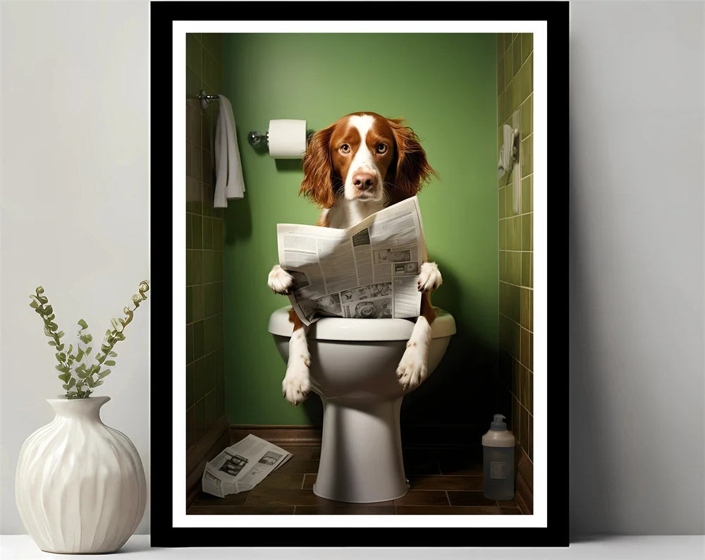 Bathroom Decor Colorful Animals Giraffe Bear Lion Reading Newspaper on Toilet Canvas Poster Fun Wall Art Print Painting Mural