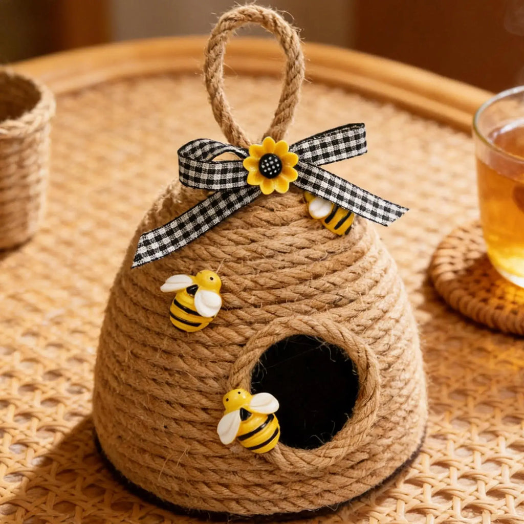 Bee Decorations for Home Cute Aesthetic Rope Ornament Honey Bee Hive Rustic Decor for Home Kitchen Bedroom Farmhouse Office