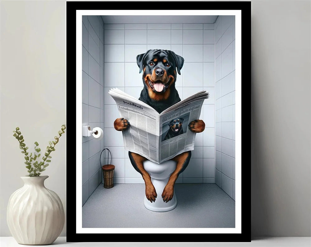 Bathroom Decor Colorful Animals Giraffe Bear Lion Reading Newspaper on Toilet Canvas Poster Fun Wall Art Print Painting Mural