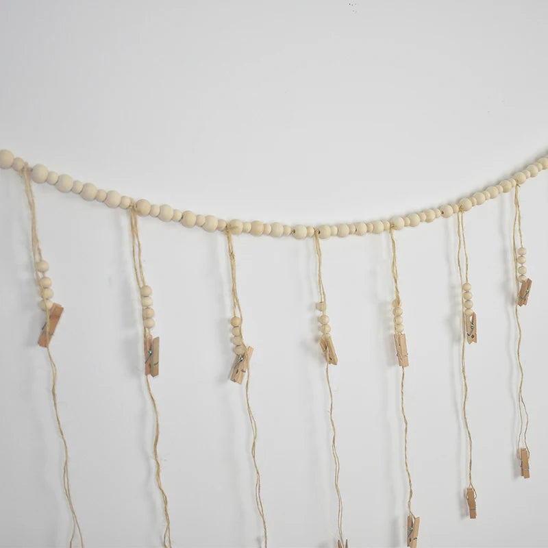 ●Photo Display Wall Hanging Decor Boho Home Decoration Wooden Beads Macrame Tapestry For Wall Hanging Room Decors Aesthetic Gift