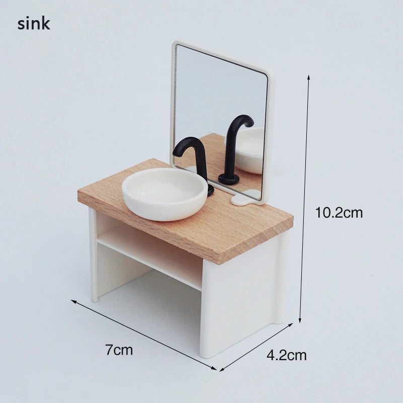 Scale 1/12 Dollhouse Bathroom Decor: Miniature Washbasin, Tub, Toilet Furniture; Creative Dollhouse Accessories