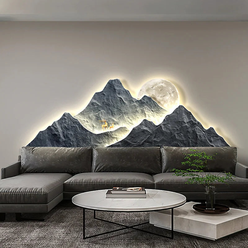 Modern Living room background Wall lamp Mountains Full Moon Sconce Arts Prints Posters Lighting Bedside Mural Lamp Home Decor