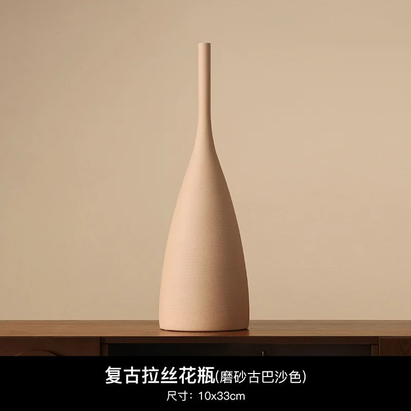 Handmade Ceramic Vase, Vintage Wabi-Sabi Living Room Decor, Morandi Style Home Decoration, living room decoration