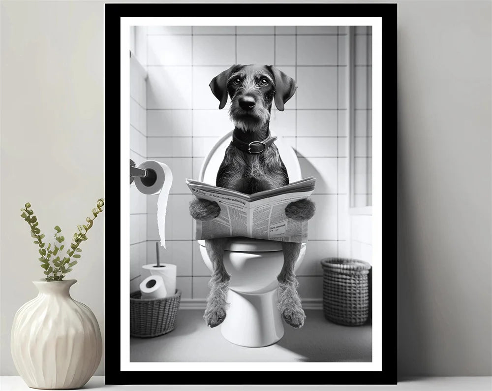 Bathroom Decor Colorful Animals Giraffe Bear Lion Reading Newspaper on Toilet Canvas Poster Fun Wall Art Print Painting Mural