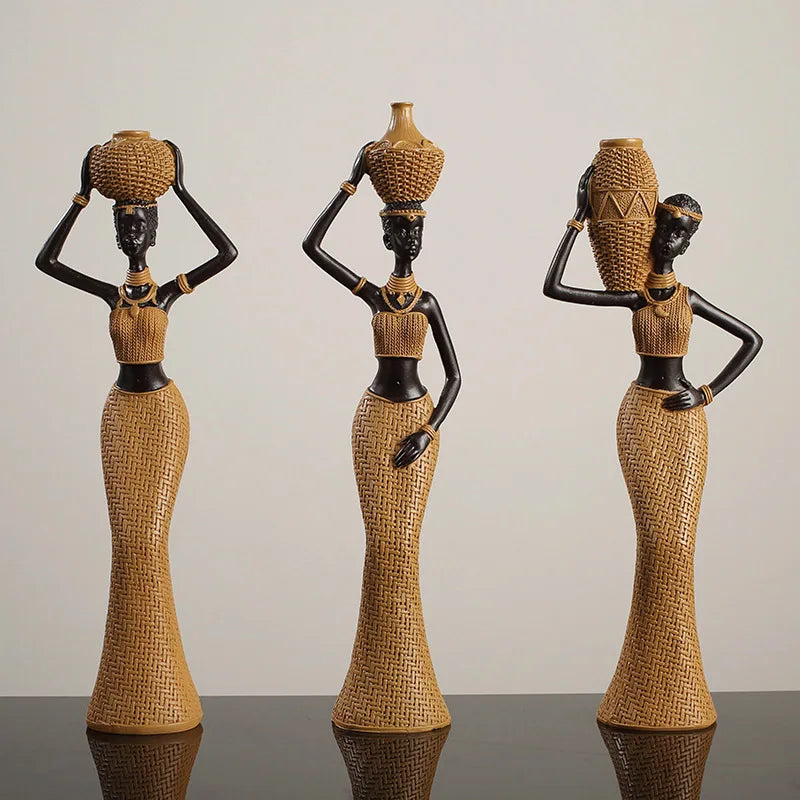 African Tribal Home Decor, Vintage Woven Pattern Resin Sculpture, Bohemian Living Room Entryway Decoration for Bar Table