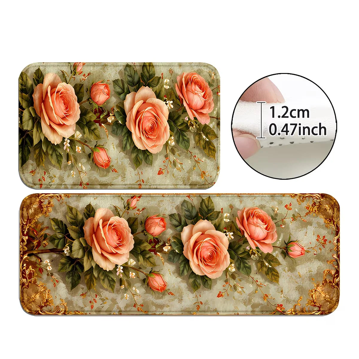 Kitchen Mat with Pink Roses Floral Pattern Pattern, Suitable for Entryways and Dining Areas Home Decor, Modern Kitchen Style
