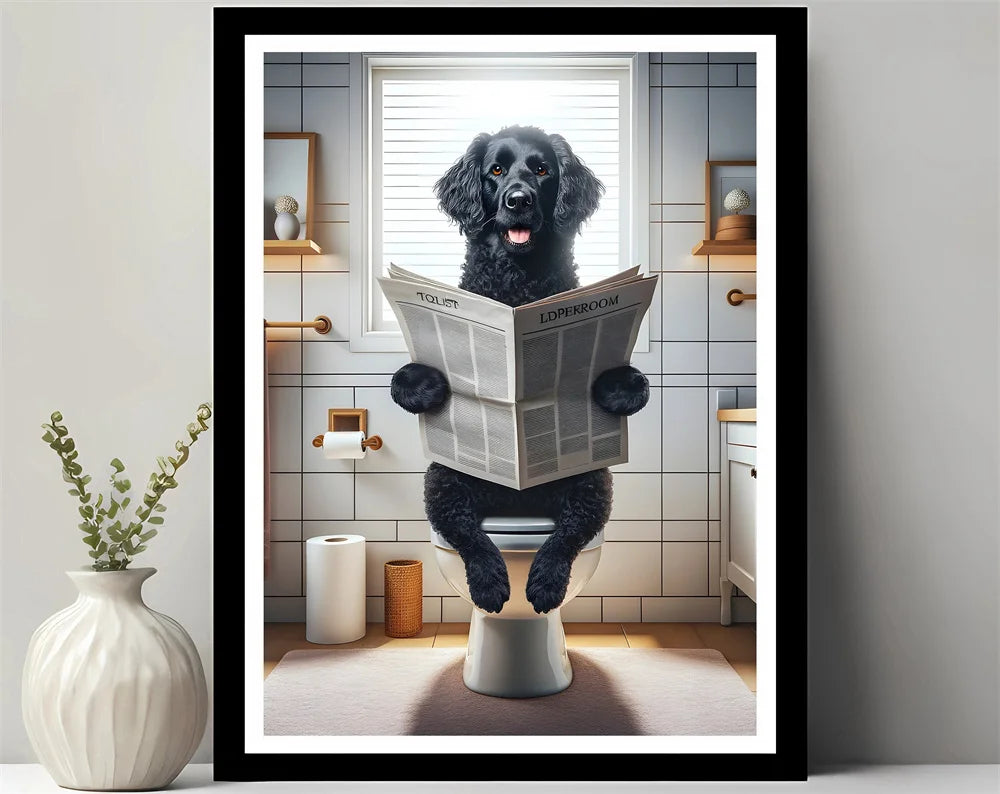 Bathroom Decor Colorful Animals Giraffe Bear Lion Reading Newspaper on Toilet Canvas Poster Fun Wall Art Print Painting Mural
