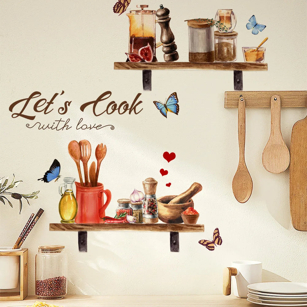 Kitchen Supplies Pattern Wall Sticker Kitchen Restaurant Background Decoration Mural Room Decor Self-adhesive Wallpaper Decals