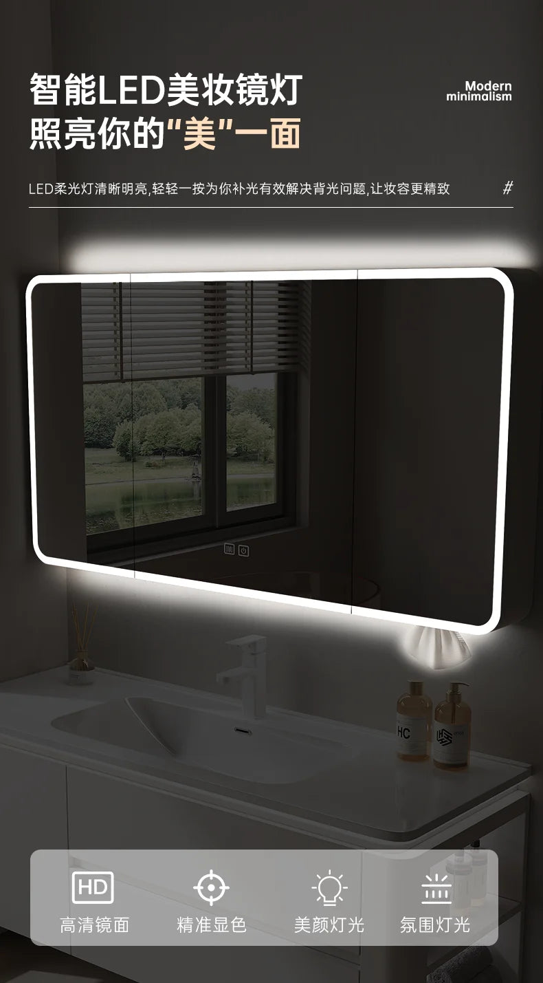 Led Light Ensuite Bathroom Cabinet Basin Designs Mirror Shelves Bathroom Cabinets Shower Organizer Banyo Dolabi Home Furniture