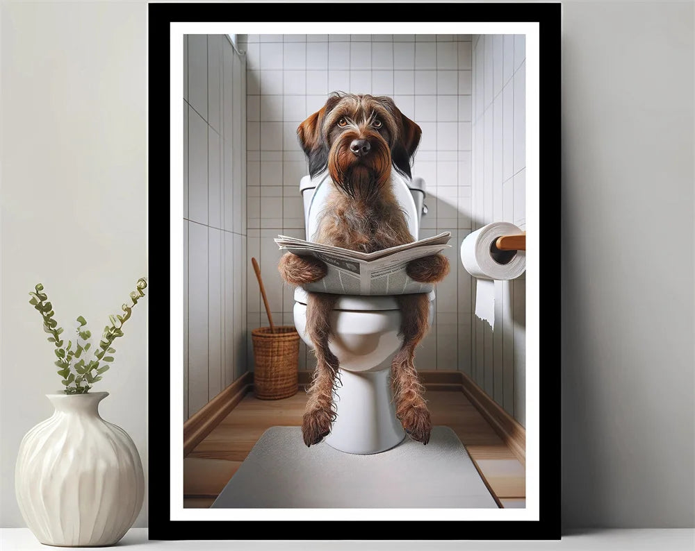 Bathroom Decor Colorful Animals Giraffe Bear Lion Reading Newspaper on Toilet Canvas Poster Fun Wall Art Print Painting Mural