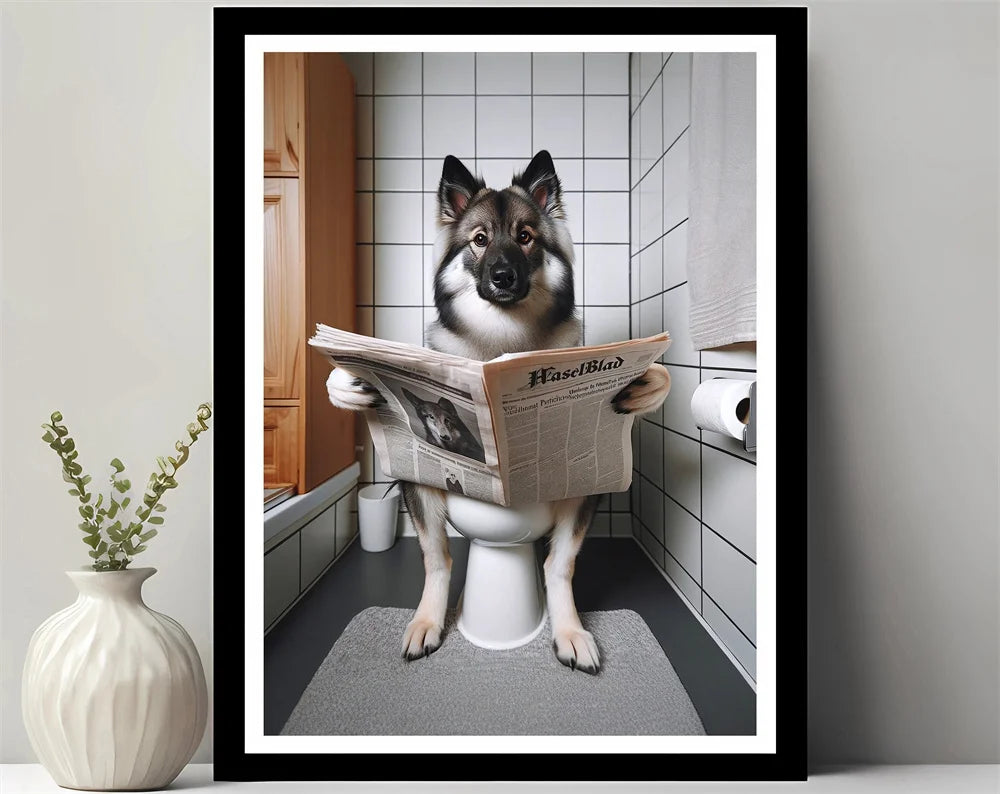 Bathroom Decor Colorful Animals Giraffe Bear Lion Reading Newspaper on Toilet Canvas Poster Fun Wall Art Print Painting Mural