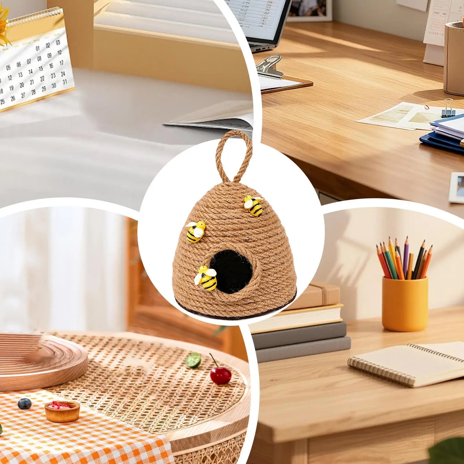 Bee Decorations for Home Cute Aesthetic Rope Ornament Honey Bee Hive Rustic Decor for Home Kitchen Bedroom Farmhouse Office