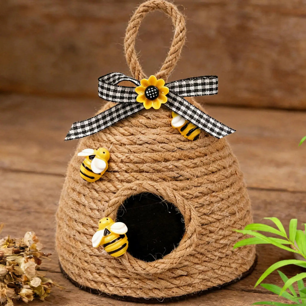 Bee Decorations for Home Cute Aesthetic Rope Ornament Honey Bee Hive Rustic Decor for Home Kitchen Bedroom Farmhouse Office