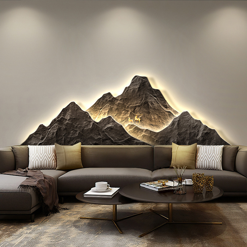 Modern Living room background Wall lamp Mountains Full Moon Sconce Arts Prints Posters Lighting Bedside Mural Lamp Home Decor